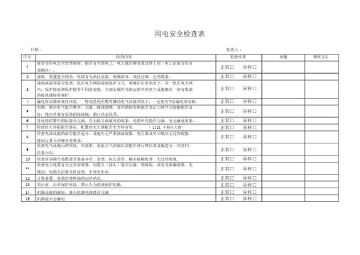 企业用电安全检查表