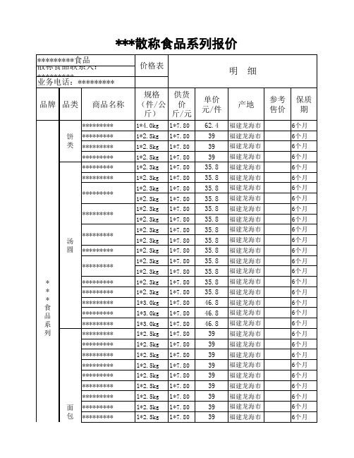 食品报价单表格模板下载(excel文档可修改)