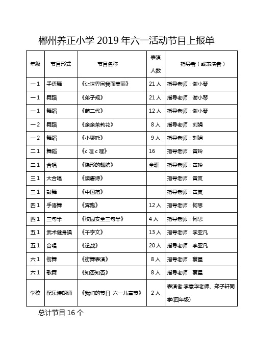 六一节目单