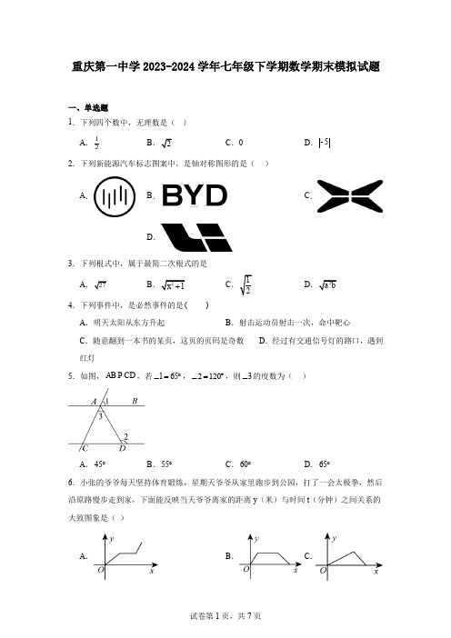 重庆第一中学2023-2024学年七年级下学期数学期末模拟试题