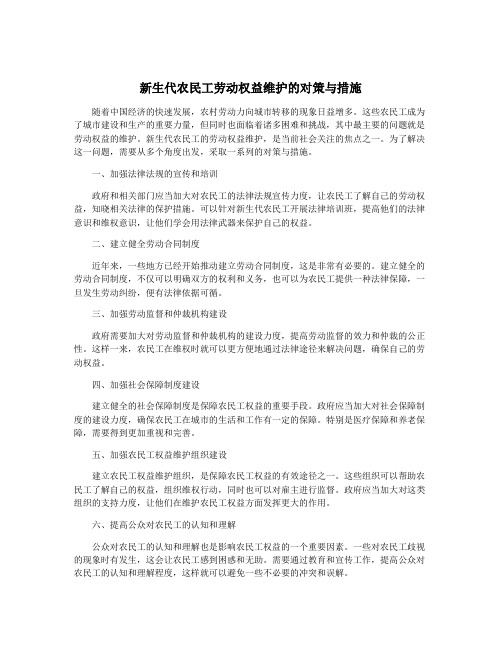 新生代农民工劳动权益维护的对策与措施