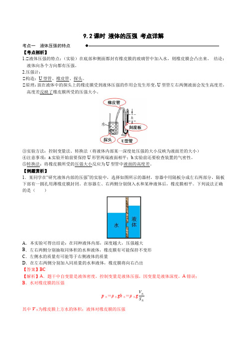 9.2课时 液体的压强 考点详解-2021-2022学年八年级物理下(人教版)