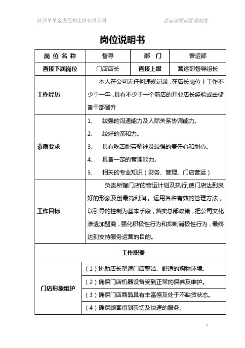 督导岗位说明书