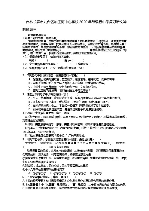 吉林省长春市九台区加工河中心学校2020年九年级中考复习语文冲刺试题三