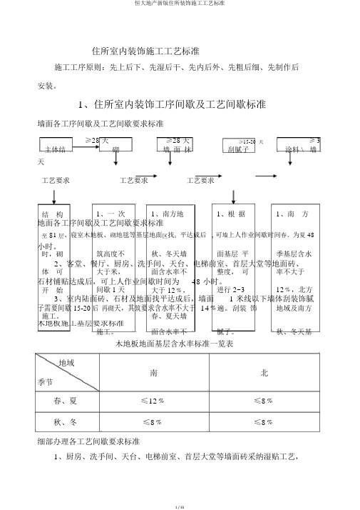 恒大地产新版住宅装修施工工艺标准