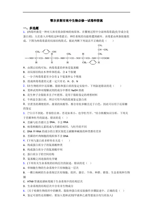 鄂尔多斯市高中生物必修一试卷和答案