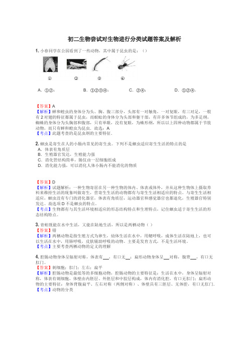 初二生物尝试对生物进行分类试题答案及解析
