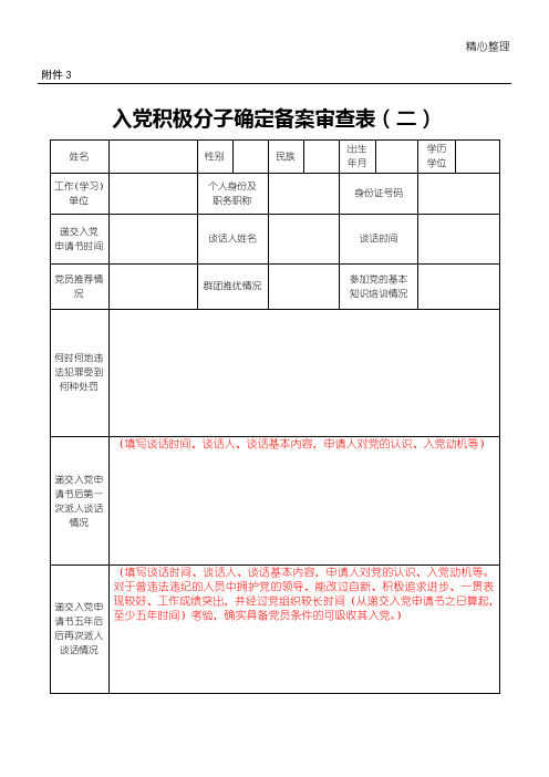 入党积极分子确定备案审查表