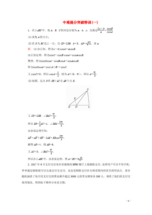 2020届高考数学大二轮复习冲刺经典专题中难提分突破特训