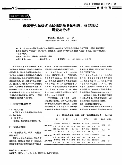 我国青少年软式排球运动员身体形态、体能现状调查与分析