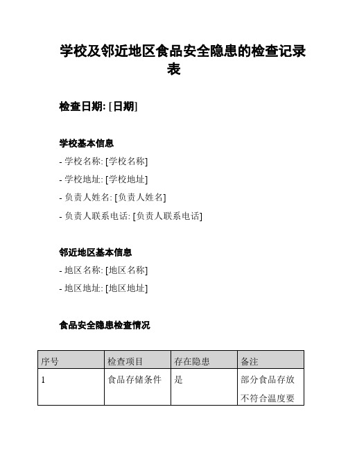 学校及邻近地区食品安全隐患的检查记录表