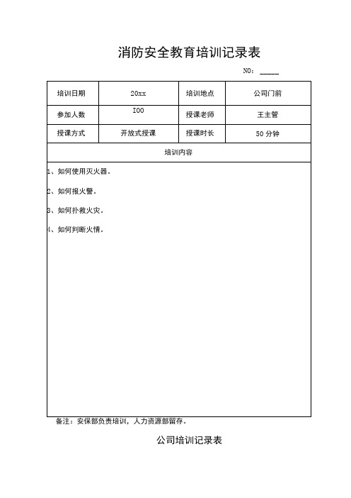 消防安全教育培训记录表