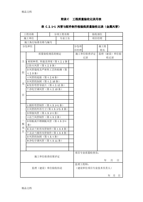 最新《通风与空调工程施工规范施工规范质量验收规范要求文件》(gb502432016)验收表格资料