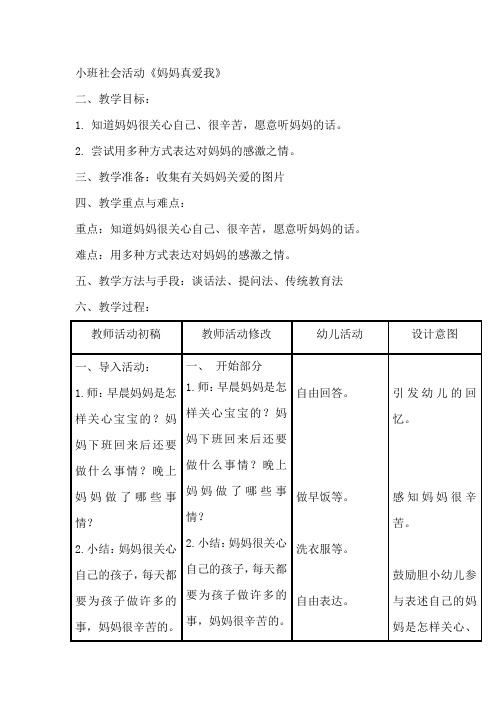 小班社会活动《妈妈真爱我》