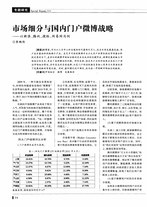 市场细分与国内门户微博战略——以新浪、腾讯、搜狐、网易网为例