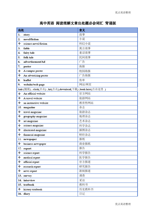 阅读理解推断文章出处题 必会词汇(背诵版+检测版)  2025届高考英语一轮复习