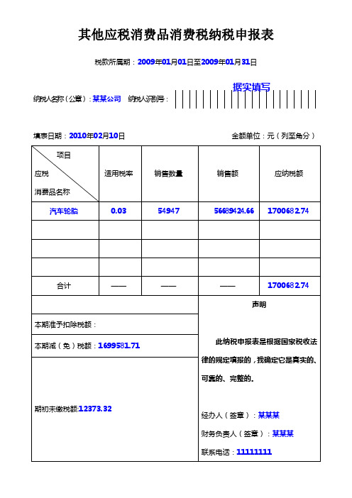 其他应税消费品消费税纳税申报表-范本