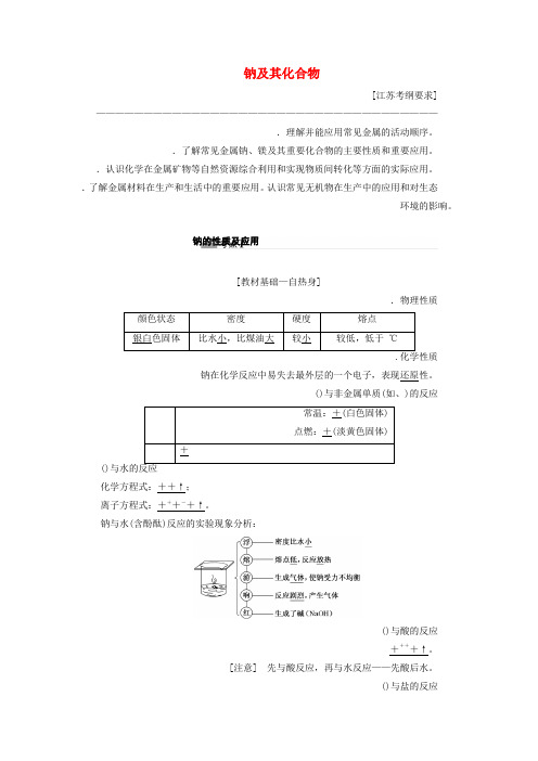 精选-江苏专版2020版高考化学一轮复习专题二第七讲钠及其化合物讲义含解析