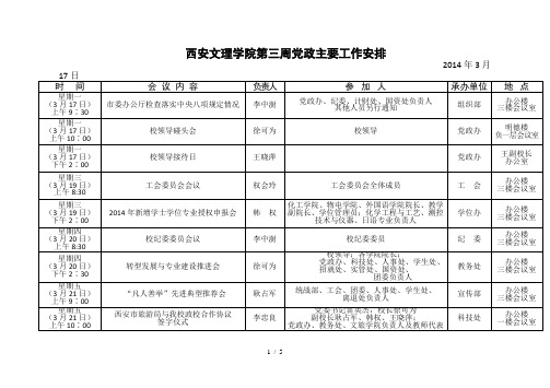 西安文理学院第三周党政主要工作安排