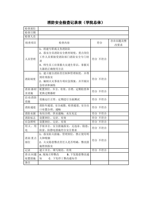 消防安全检查记录表(学院、图书馆等单位)