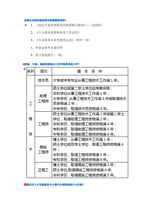 直接认定类初级职称申报需哪些材料