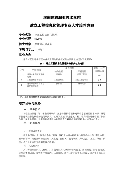 人才培养方案建设项目信息化管理专业