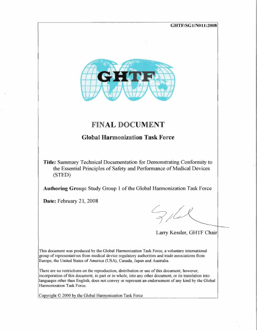 GHTF - STED technical document for medical device