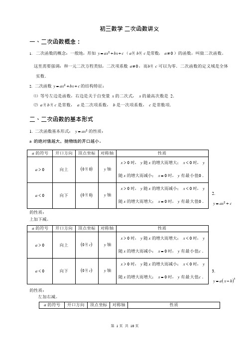 九年级数学上册二次函数讲义(最新整理)