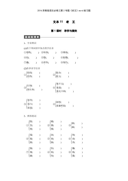 2016苏教版语文必修三第2专题《老王》练习题