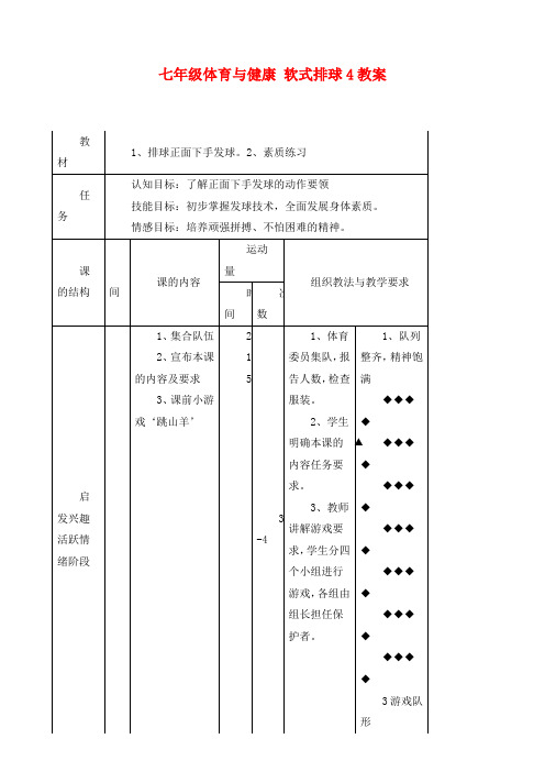 七年级体育与健康 软式排球4教案