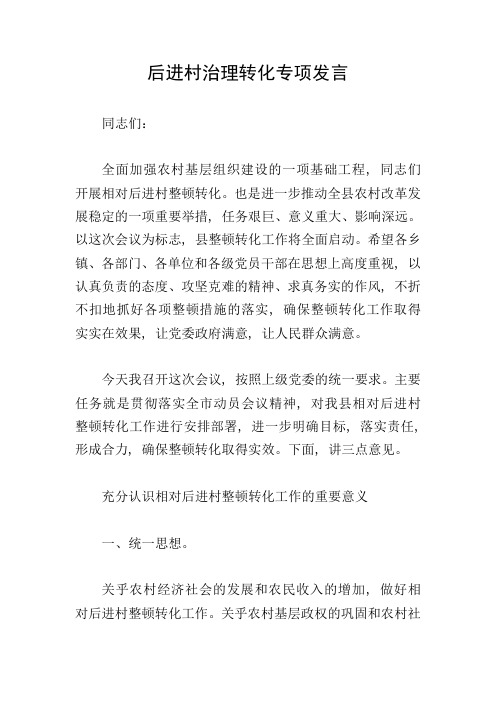 后进村治理转化专项发言