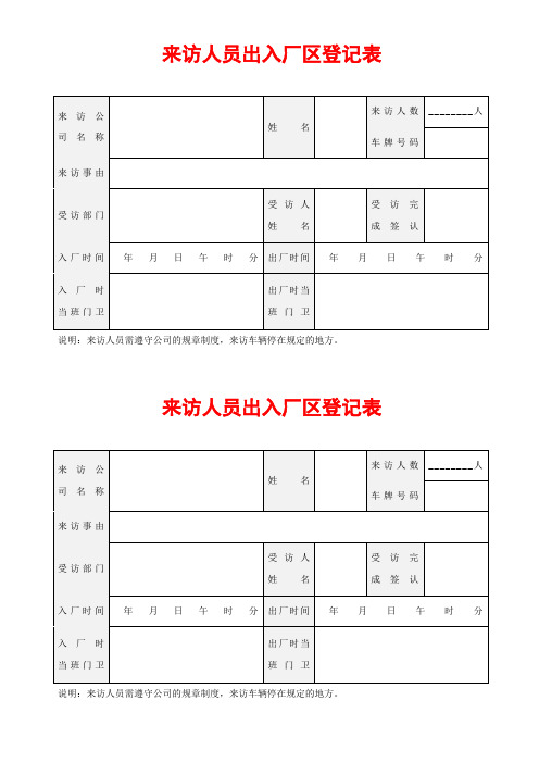 来访人员出入厂区登记表