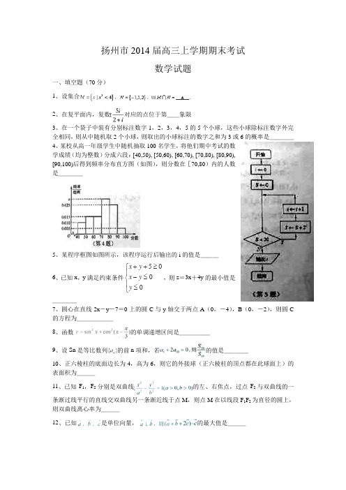 江苏省扬州市2014届高三上学期期末考试数学试卷Word版含答案