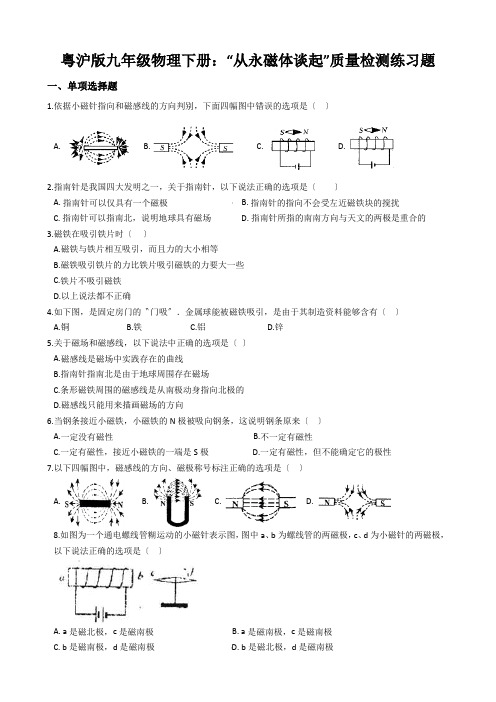 粤沪版九年级物理下册：“从永磁体谈起”质量检测练习题