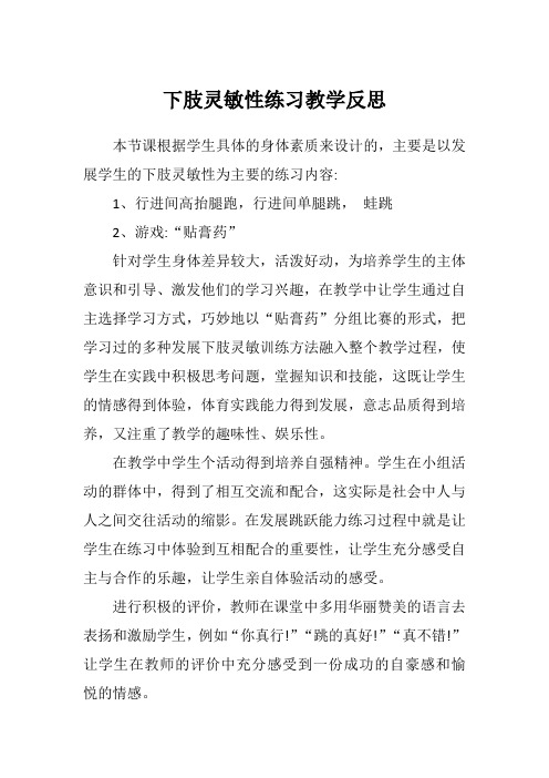 下肢灵敏性练习教学反思