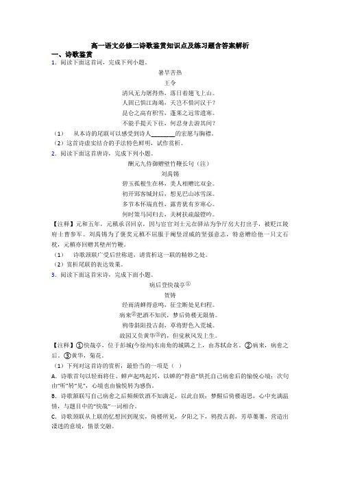 高一语文必修二诗歌鉴赏知识点及练习题含答案解析