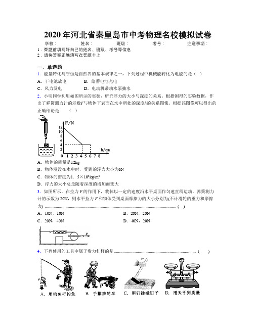 2020年河北省秦皇岛市中考物理名校模拟试卷附解析