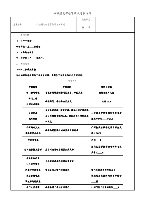 战略规划部经理绩效考核方案-范本