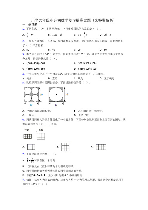 小学六年级小升初数学复习提高试题(含答案解析)