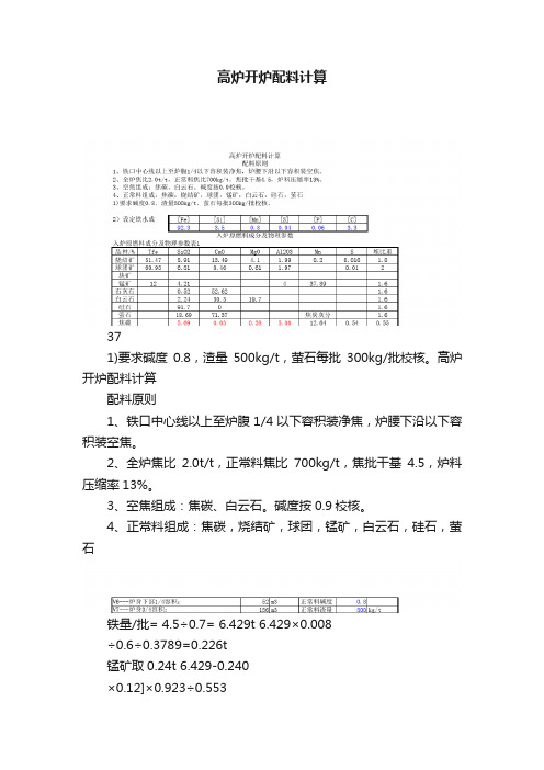 高炉开炉配料计算