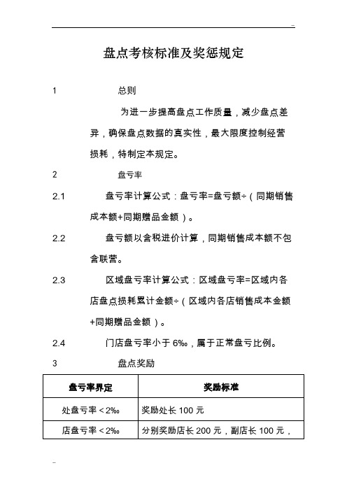超市资料之盘点考核标准及奖惩规定
