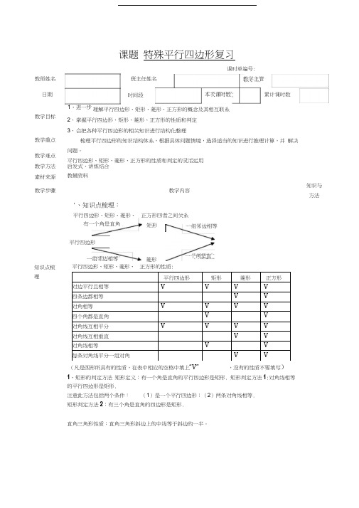 特殊平行四边形复习教案汇编