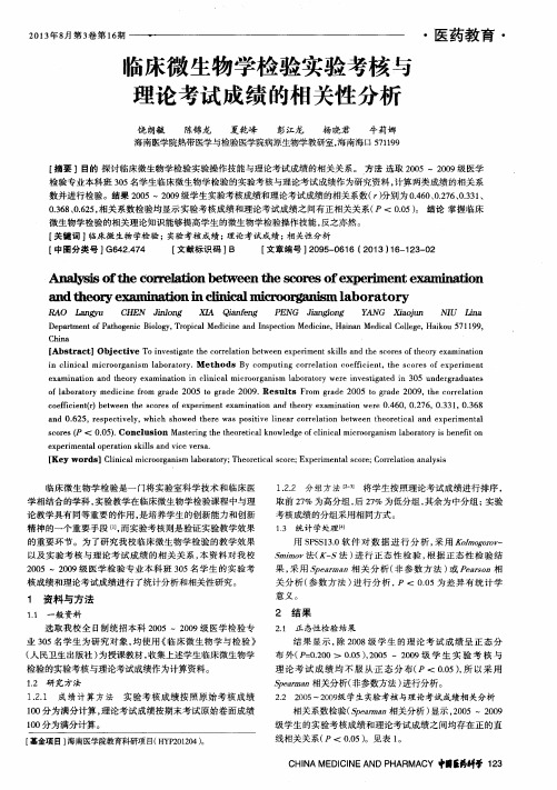 临床微生物学检验实验考核与理论考试成绩的相关性分析