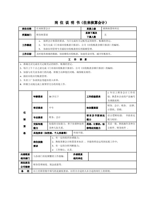 往来核算会计岗位说明书