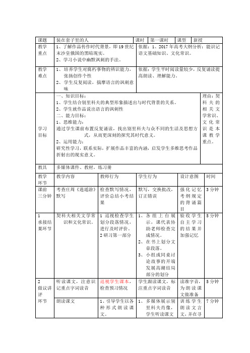 人教版必修五 装在套子里的人 教案