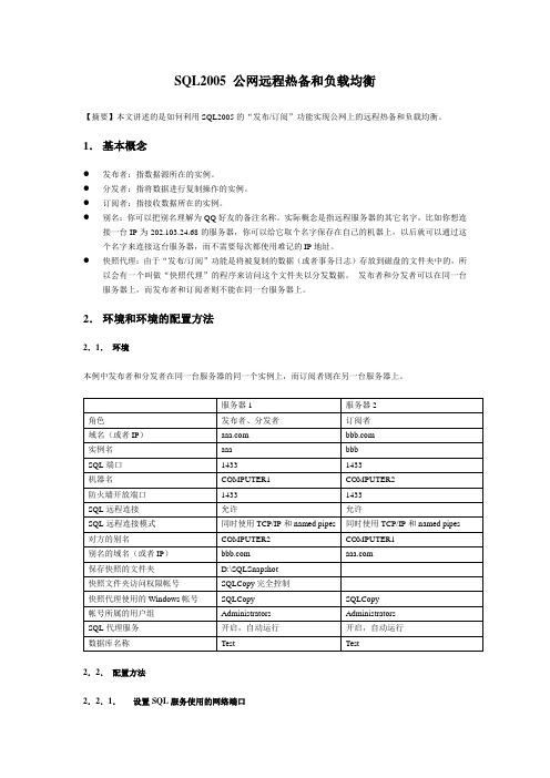 SQLServer2005 公网发布订阅远程热备和负载均衡