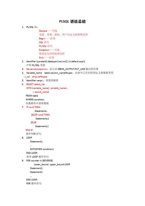 PLSQL语法总结