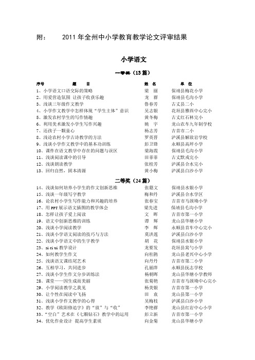 2011年全州中小学教育教学论文评审结果