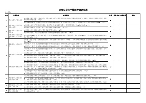 安全生产管理专项考核内容及评分标准