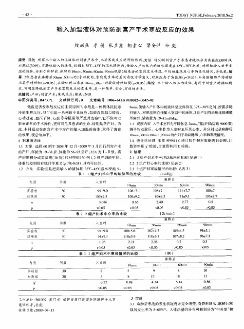 输入加温液体对预防剖宫产手术寒战反应的效果